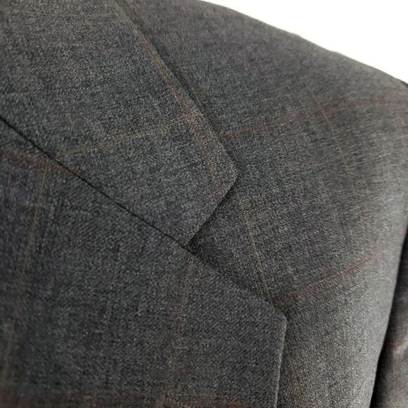 Joseph Abboud Super 110s Wool Silk 2 Button Suit Jacket 38R Gray Windowpane - Picture 2 of 10